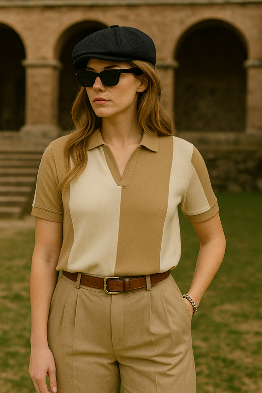 STYLOPHY - Vintage Polo For Women - Brown & White