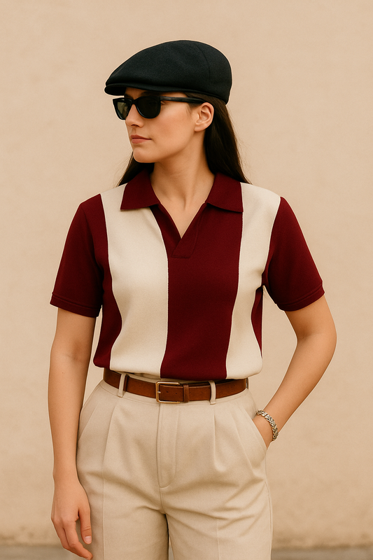 STYLOPHY - Vintage Polo For Women - Maroon & White