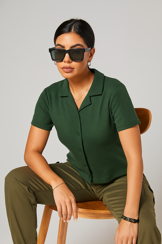 STYLOPHY - Cuban Shirt For Women - Olive