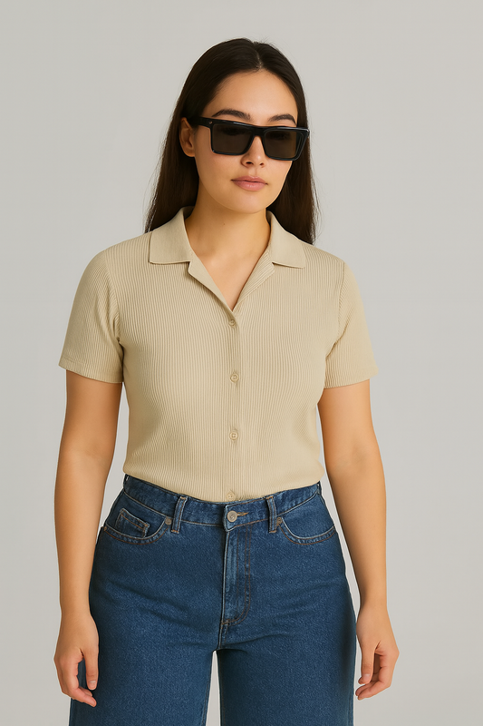 STYLOPHY - Cuban Shirt For Women - Beige