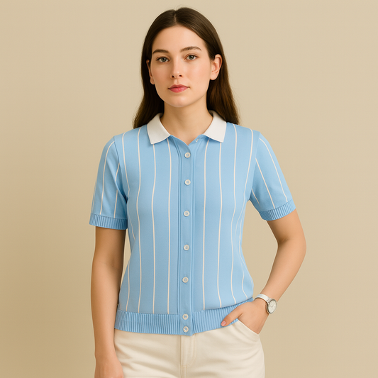 STYLOPHY - Contrast Collar Polo For Men - Blue