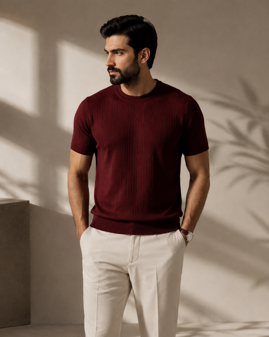 Drop Needle Tee For Men - Maroon