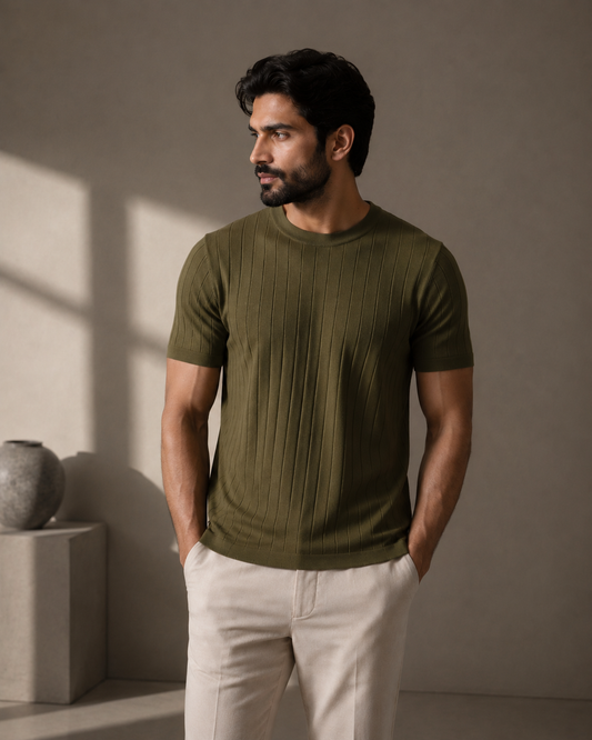 Drop Needle Tee For Men - Olive