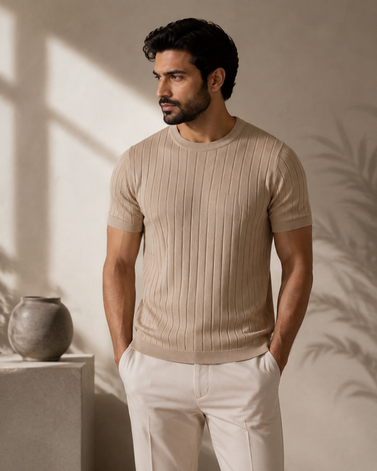 Drop Needle Tee For Men - Beige