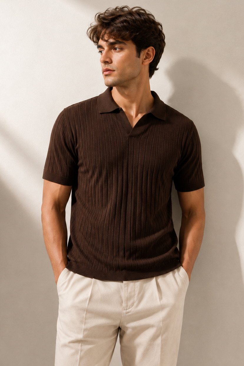 Monarch Drop Needle Polo - Brown