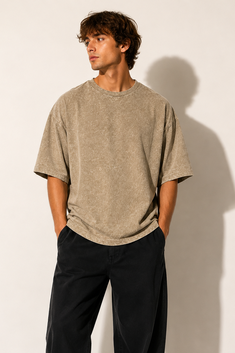 Acid Wash Theory Tee - Beige