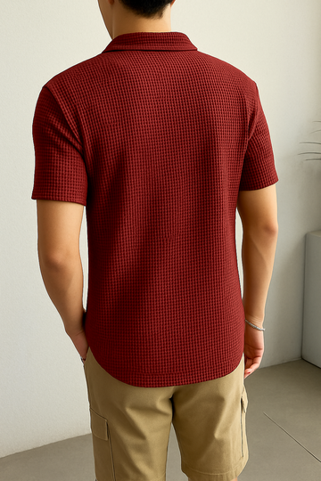 stylophy - Waffle Knitted Zipper Polo - maroon