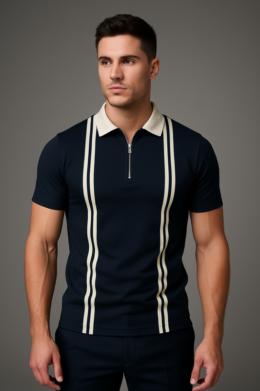 Stylophy - Navy Blue Polo With White Stripes