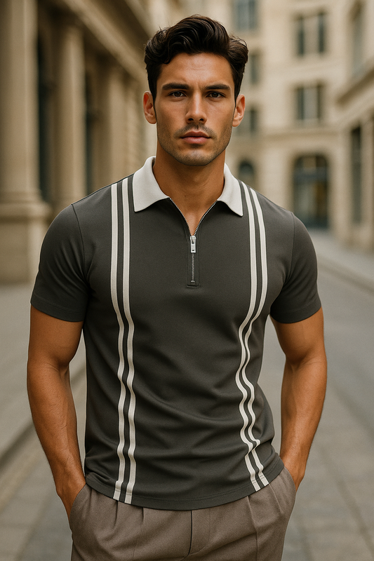 Stylophy - Grey Polo With White Stripes
