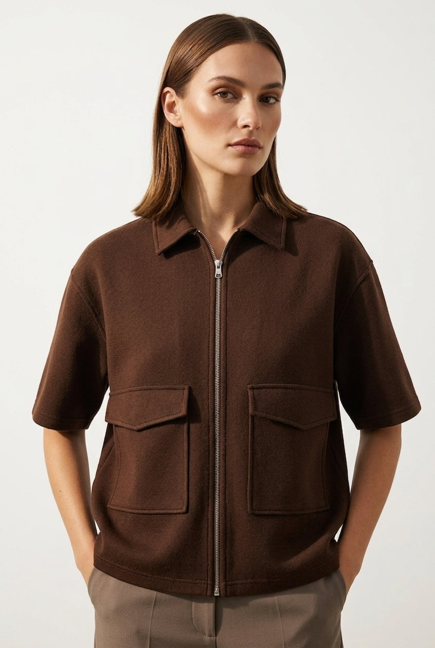 Urban Utility Zip Shirt For Women - Brown