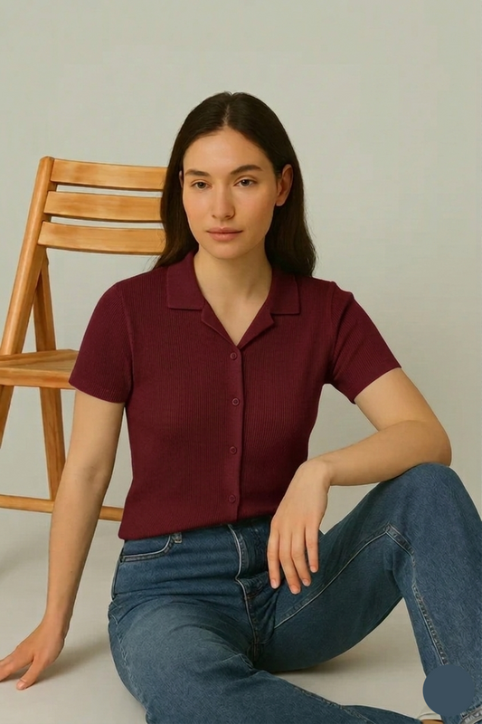 STYLOPHY - Cuban Shirt For Women - Maroon
