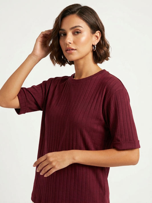 Drop Needle Tee For Women - Maroon