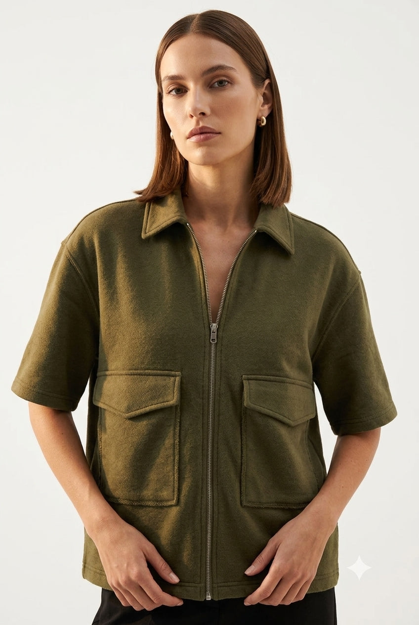 Urban Utility Zip Shirt For Women - Olive