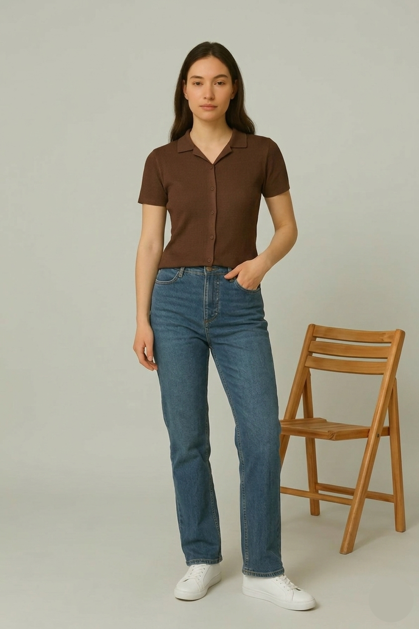 STYLOPHY - Cuban Shirt For Women -Dark Brown