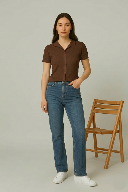 STYLOPHY - Cuban Shirt For Women -Dark Brown