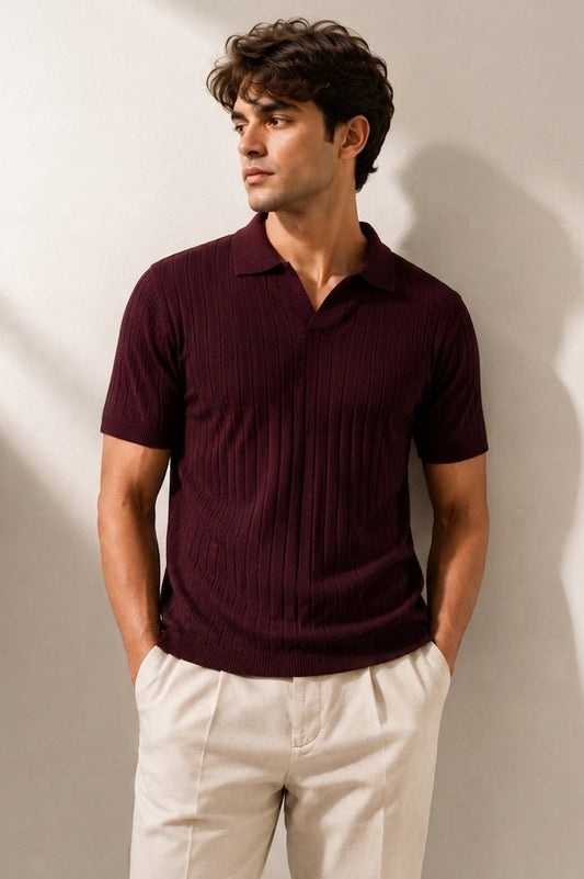 Monarch Drop Needle Polo - Maroon