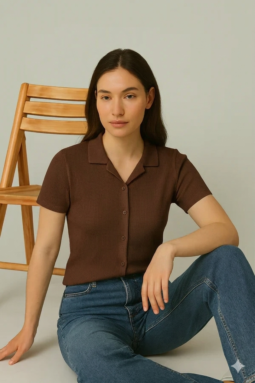 STYLOPHY - Cuban Shirt For Women -Dark Brown