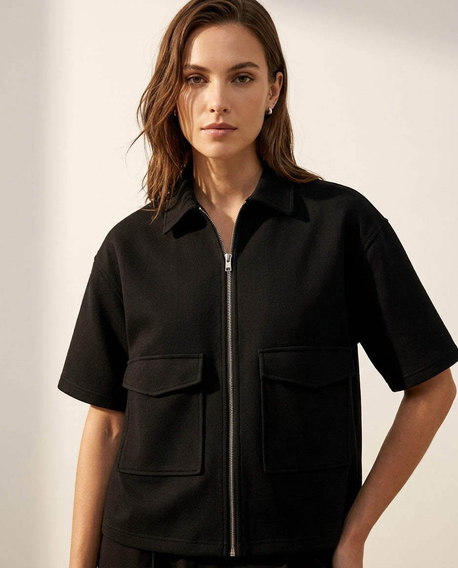 Urban Utility Zip Shirt For Women - Black