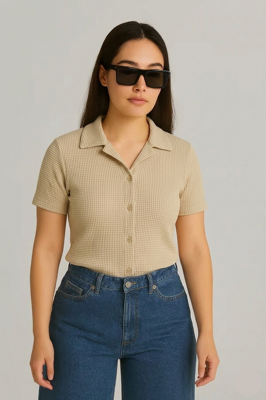 STYLOPHY - Cuban Shirt For Women - Beige