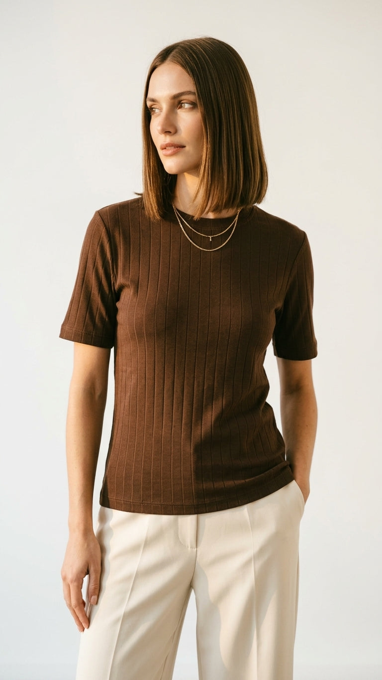 Drop Needle Tee For Women - Brown