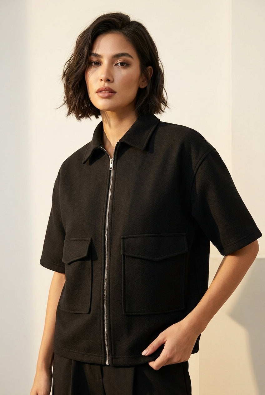 Urban Utility Zip Shirt For Women - Black