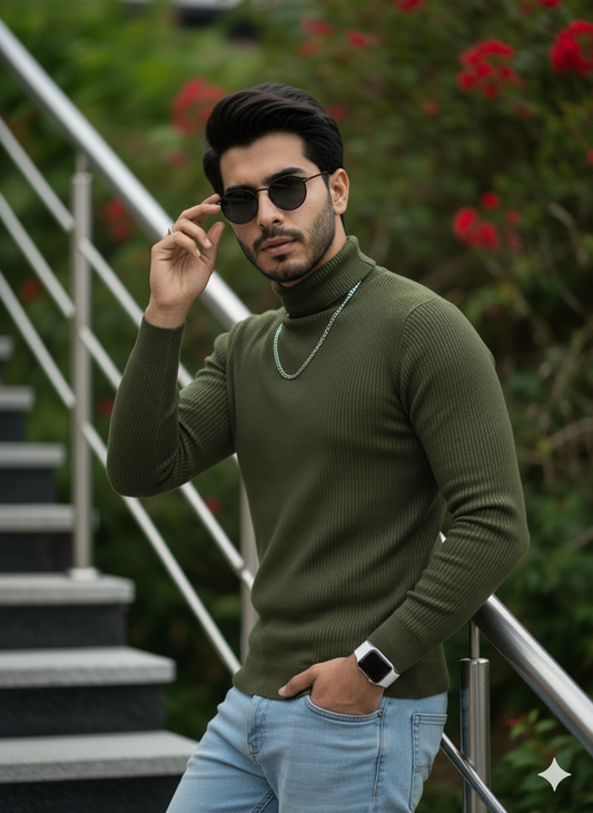 STYLOPHY - Premium High Neck For Men - Olive Green