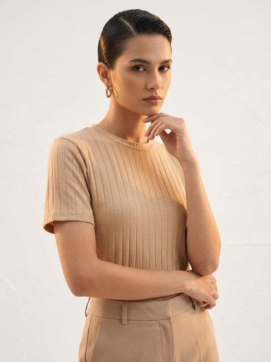 Drop Needle Tee For Women - Beige