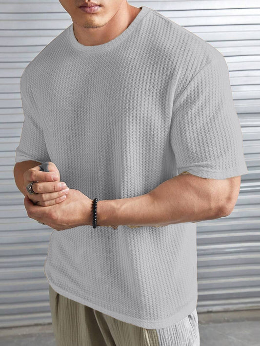 STYLOPHY - Oversized Waffle Knit Tee For Men - Grey