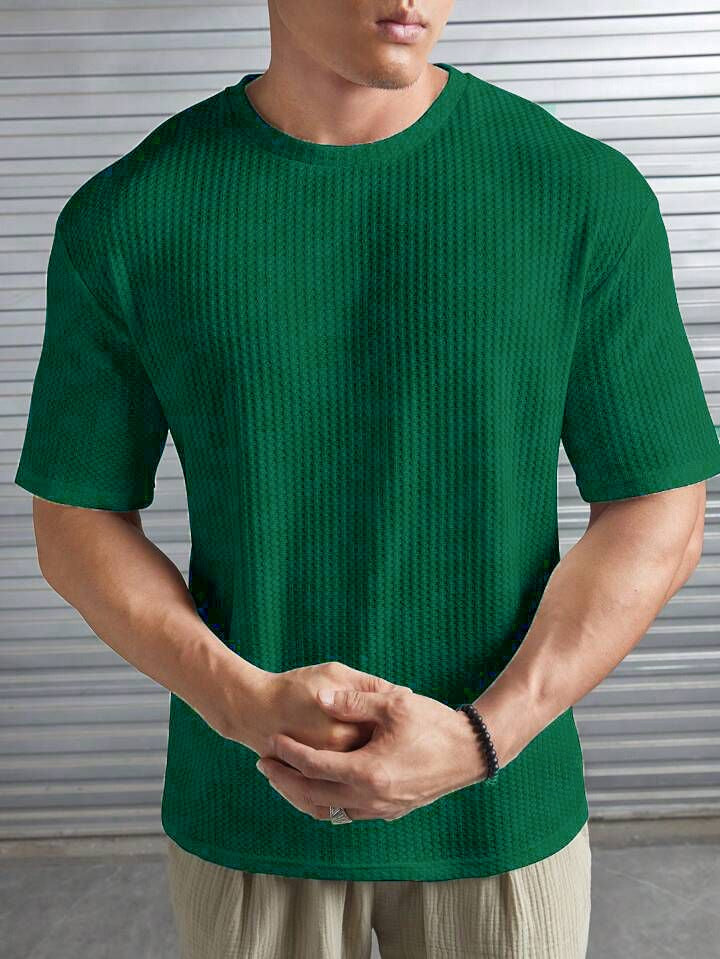 STYLOPHY - Oversized Waffle Knit Tee For Men - Bottle Green