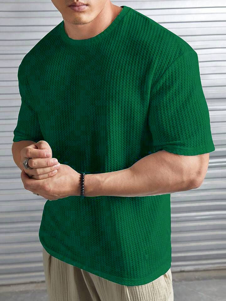 STYLOPHY - Oversized Waffle Knit Tee For Men - Bottle Green