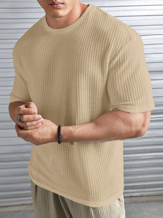 STYLOPHY INDEPENDENCE DAY SALE - Men's Waffle Knitted Drop shoulder Tee - Beige