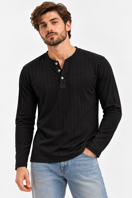 Henley Shirts - Drop Needle - Black