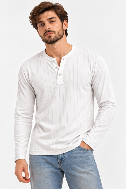 Henley Shirts - Drop Needle - White