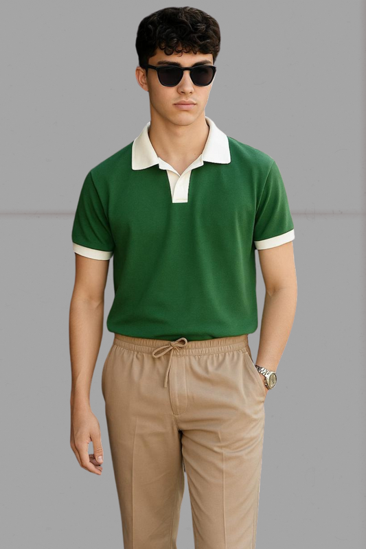 Stylophy - Premium Polo With White Collar & White Rib - Green