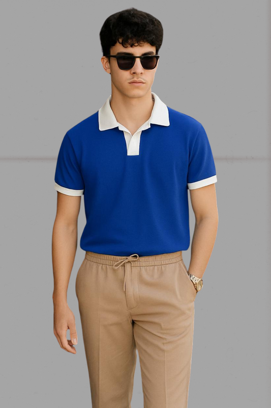Stylophy - Premium Polo With White Collar & White Rib - Blue