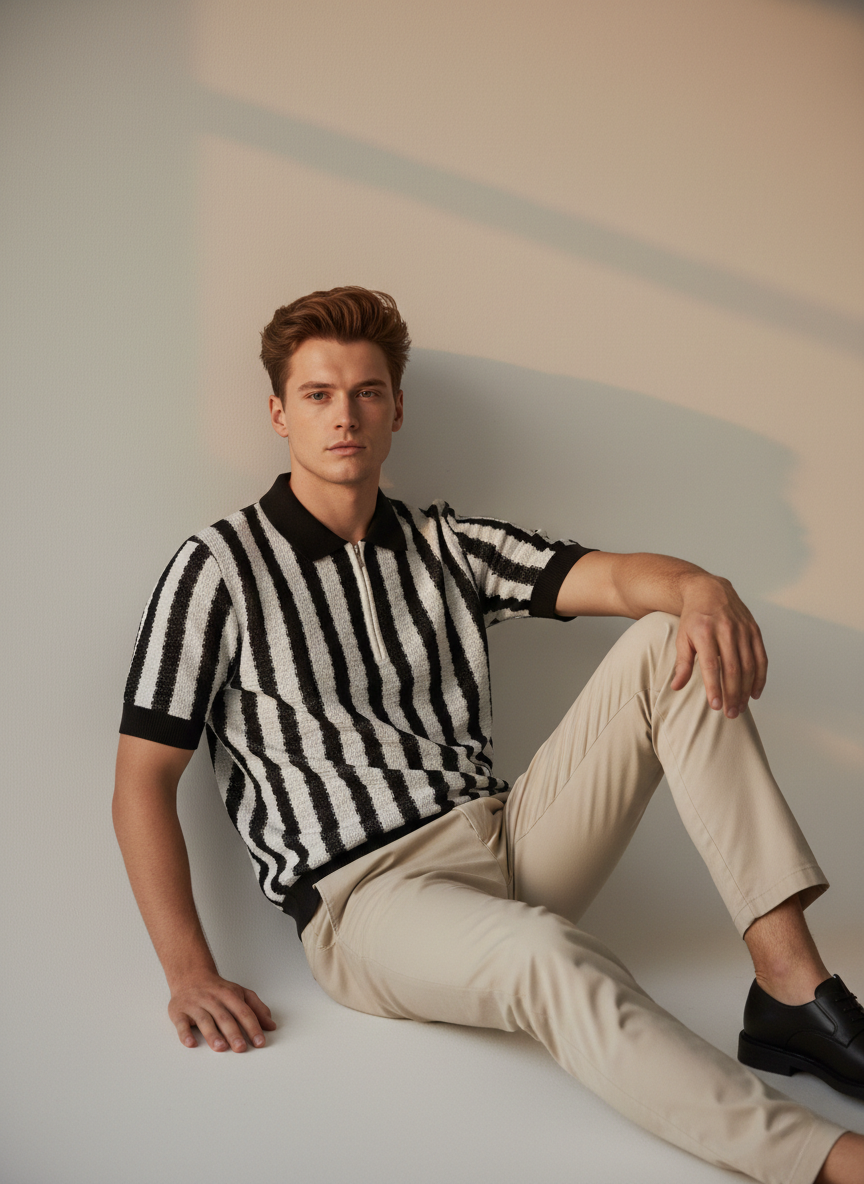 Crochet Wave Stripe Polo