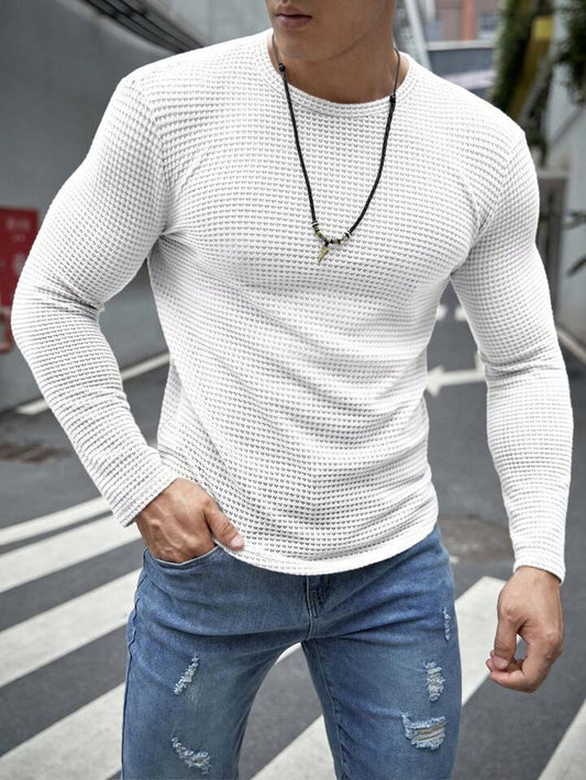 STYLOPHY - Premium Full Sleeves Waffle Knit Tee For Men - White