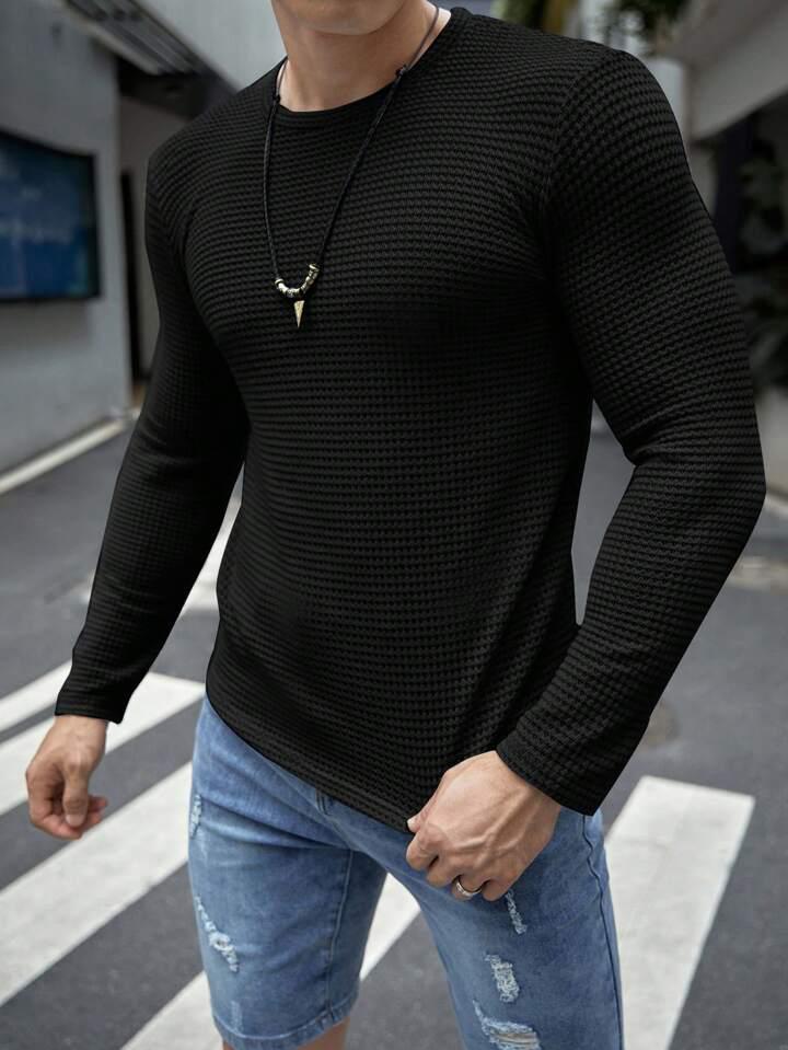 STYLOPHY - Premium Full Sleeves Waffle Knit Tee For Men - Black