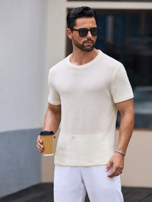 STYLOPHY - Premium Half Sleeves Waffle Knitted Tee - WHITE