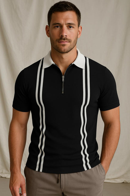 Stylophy - Black Polo With White Stripes