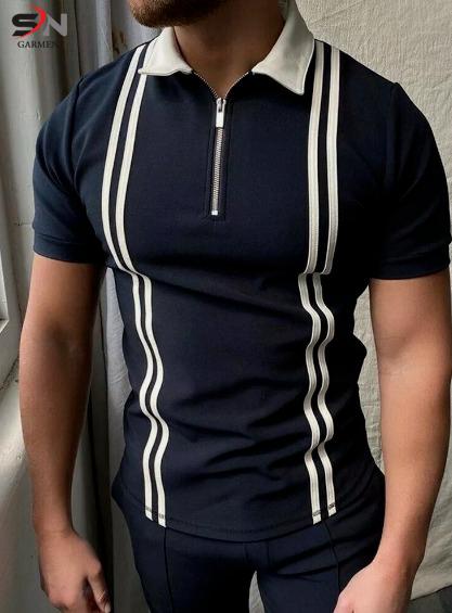 Stylophy - Navy Blue Polo With White Stripes