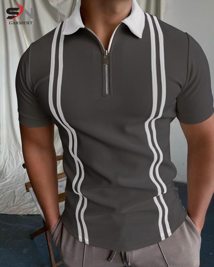 Stylophy - Grey Polo With White Stripes