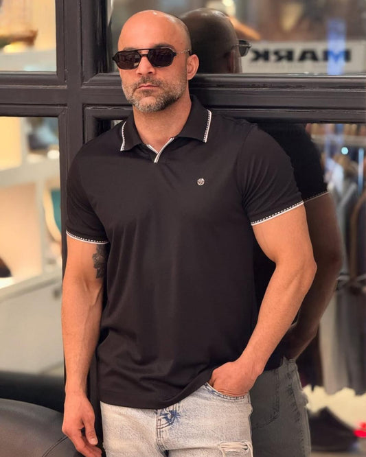STYLOPHY - Accent Cotton Polo - Black
