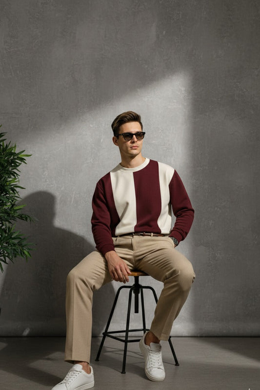 Stylophy 11.11 Sale - Premium Panel Sweatshirt For Men - Maroon
