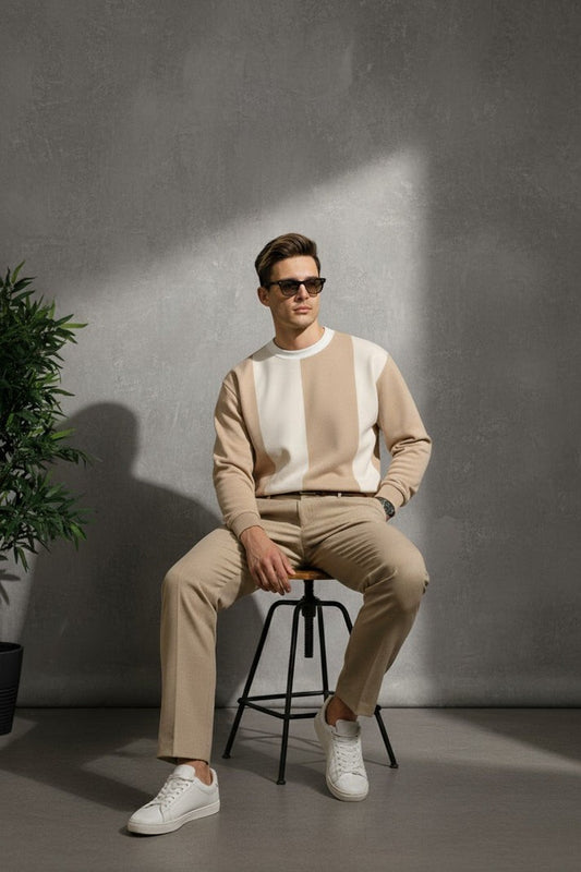 Premium Panel Sweatshirt For Men - Beige