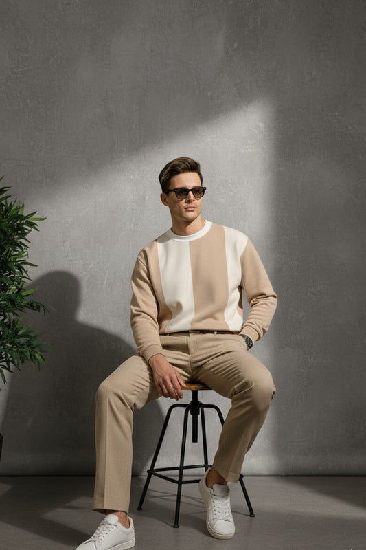 Stylophy 11.11 Sale - Premium Panel Sweatshirt For Men - Beige