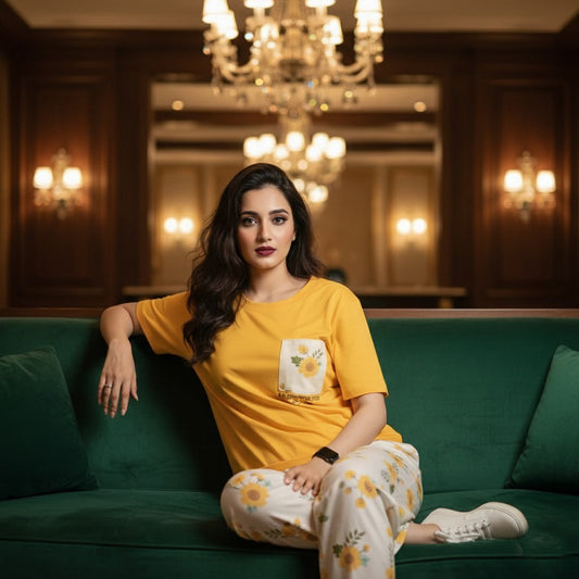 Pocket Flower PJ Suit - Mustard