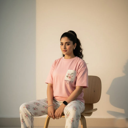 Pocket Flower PJ Suit - Pink