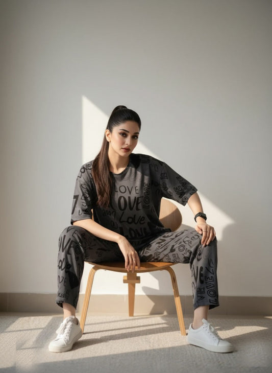 LOVE DROPSHOULDER CHARCOAL - PJ SUIT FOR WOMEN