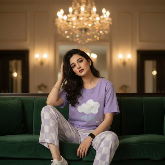 Flower Printed Pj Suit - Purple